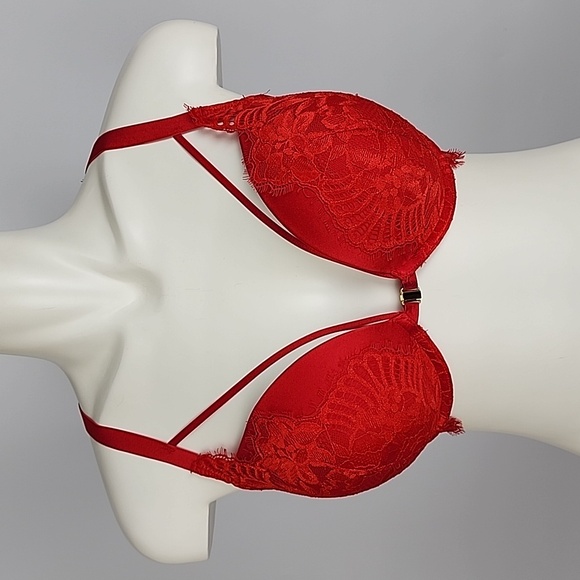 ⭐️2/ $40⭐️La Senza Beyond Sexy Classic Plunge Red Lace Push Up Bra 36DD - Picture 3 of 13